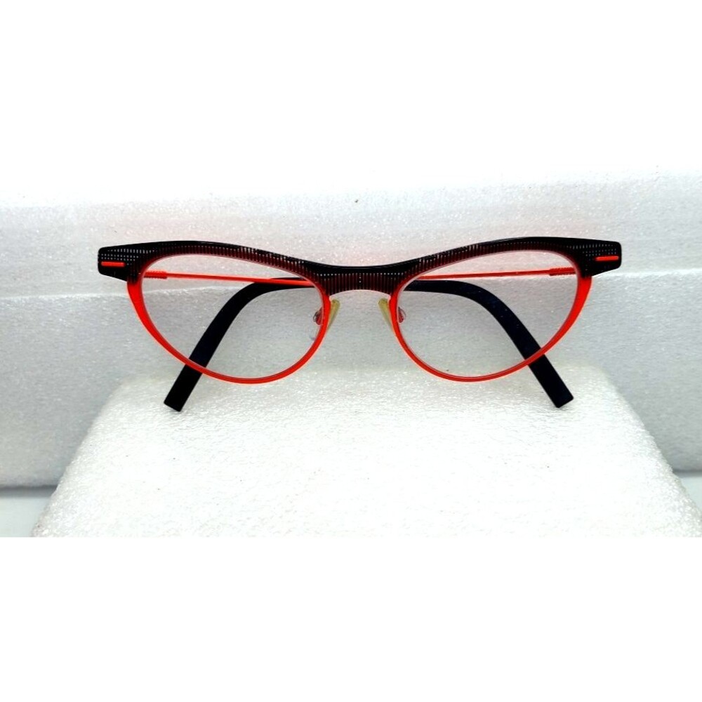 Theo Atora Eyeglasses Frames Only Orange & Black Cat Eye made Belgium 50-19-139